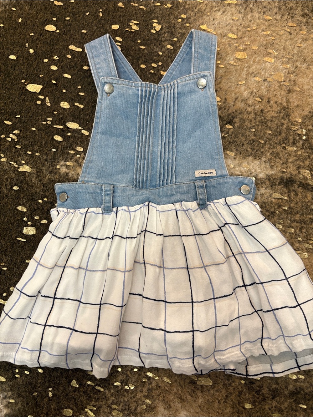 Calvin Klein denim overall dress with grid pattern size 4T